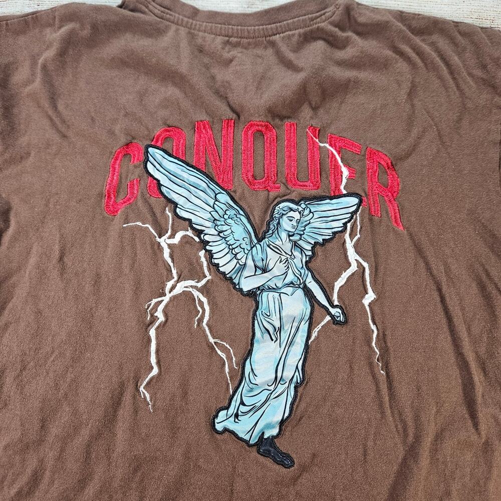 Members Only T-Shirt Men's Brown Large Conquer Angel Graphic 100% Cotton Tee